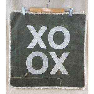 Creative Co-Op XO Recycled Cotton Canvas Eyelash Fringed Grunge Pillow Cover